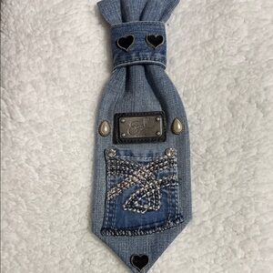 Embellished Blue Denim Tie with Accessories.